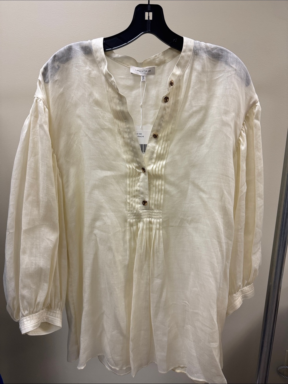 Lafayette 148 New York Ivory Pintuck Popover Blouse